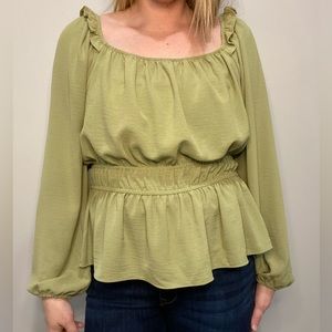 Nine West Square Neck Peplum Blouse | Size XL